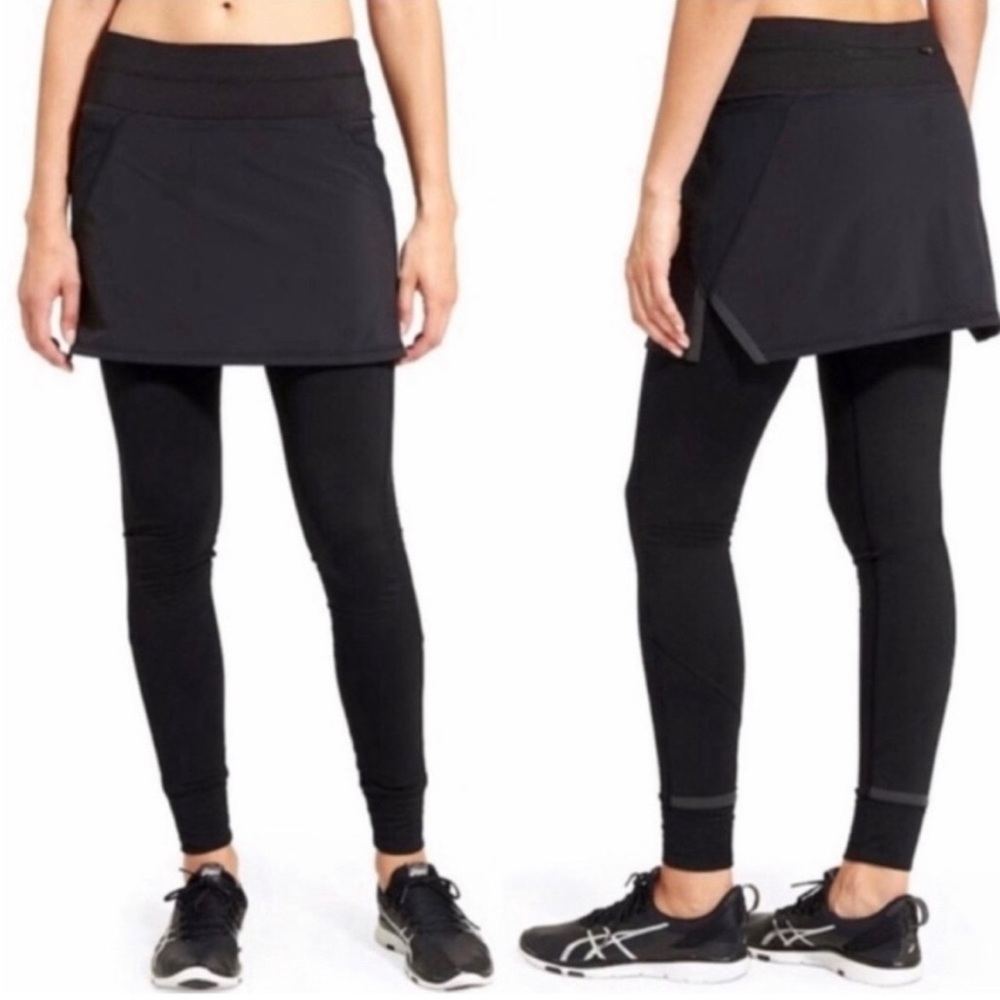 Athleta Powder Peak Fleece Lined Skirted Leggings 2 in 1 Skort Large Black
